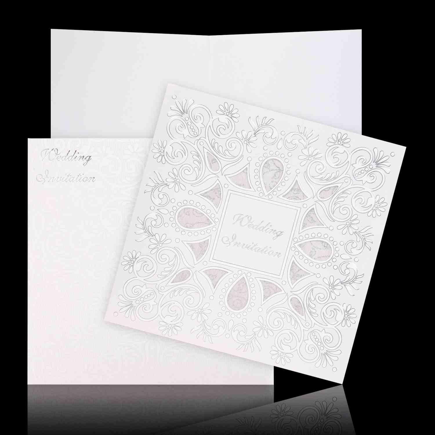 Classic Silver Wolly White Invitation Wedding Card - KNK30580-2